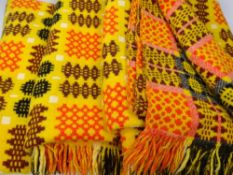 UNUSUAL WELSH WOOLLEN BLANKET with typical traditional reversible pattern with highly colourful