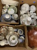 MIXED POTTERY & CHINA TEAWARE and a large pottery vase (within 3 boxes)