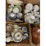 MIXED POTTERY & CHINA TEAWARE and a large pottery vase (within 3 boxes)