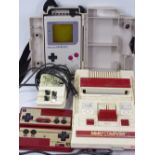 NINTENDO GAMEBOY with original portable carryall and a Nintendo family computer tv play system