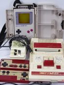 NINTENDO GAMEBOY with original portable carryall and a Nintendo family computer tv play system