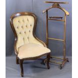 REPRODUCTION MAHOGANY BUTTON BACK UPHOLSTERED BALLOON BACK SALON CHAIR and a vintage style wooden