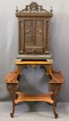 CIRCA 1900 INDIAN CARVED HARDWOOD TABLE CABINET with an Edwardian mahogany fancy side table, the