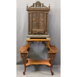CIRCA 1900 INDIAN CARVED HARDWOOD TABLE CABINET with an Edwardian mahogany fancy side table, the