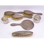 HALLMARKED SILVER DRESSING TABLE ITEMS (6) and one other to include a three-part hand mirror and