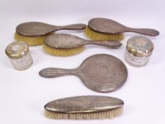 HALLMARKED SILVER DRESSING TABLE ITEMS (6) and one other to include a three-part hand mirror and