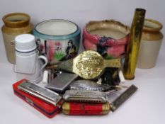 MIXED COLLECTABLES including three vintage harmonicas, Art Deco chrome tableware, other metalware,