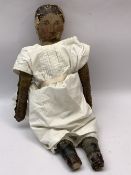 PRIMITIVE AMERICAN FOLK ART DOLL, stitched cloth body and leather limbs with painted hair and facial