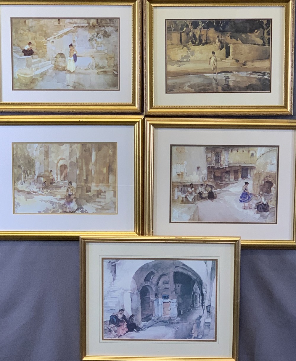 SIR WILLIAM RUSSELL FLINT prints, (4) 2 x 2 - all typical scenes, matching frames, 23 x 34cms, and