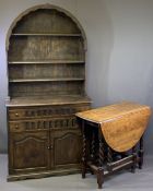 VINTAGE OAK DUTCH TOP DRESSER and an oak barley twist gateleg dining table, 191cms overall H, 96.