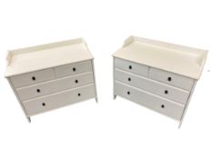 PAINTED PINE EFFECT RAILBACK BEDROOM CHESTS (2) having two short over two long drawers with drop