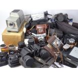 VINTAGE SLR, POCKET, VIDEO CAMERAS & ASSOCIATED EQUIPMENT including an Alphax 2 slide projector