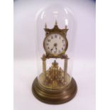 EARLY 20TH CENTURY ANNIVERSARY CLOCK UNDER A GLASS DOME, 32cms tall