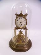 EARLY 20TH CENTURY ANNIVERSARY CLOCK UNDER A GLASS DOME, 32cms tall