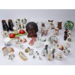 COLLECTABLE CABINET FIGURINES, animals and ornaments including a Black Boy tobacco jar, miniature