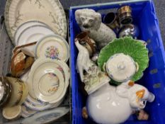 STAFFORDSHIRE BIRD, DOG, Wedgwood vintage dinnerware and a large assortment of similar (2 crates)