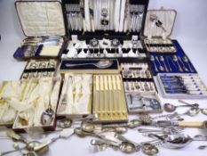 LARGE MIXED QUANTITY OF MAINLY CASED SETS OF TABLE CUTLERY