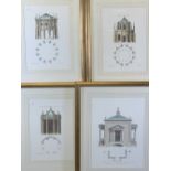 ARCHITECTURAL TYPE PRINTS - Gothic Temple (2), 40 x 28cms both and two others