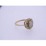9CT GOLD OVAL OPAL & CZ CLUSTER DRESS RING, 2.2grms