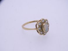 9CT GOLD OVAL OPAL & CZ CLUSTER DRESS RING, 2.2grms