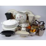 WEDGWOOD VASES & PLANTERS, silver lustre teaware, Wedgwood Strawberry and Vine dinner plates,
