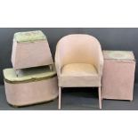 LLOYD LOOM STYLE PINK BEDROOM FURNITURE, FOUR ITEMS to include a spring seated armchair, 75cms H,