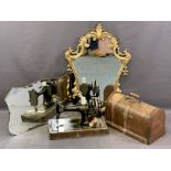 VINTAGE CASED SINGER SEWING MACHINE and two wall mirrors including a fancy gilt framed example,