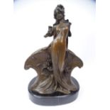 AFTER CLAUDE MIRVAL REPRODUCTION BRONZE ART NOUVEAU LADY LETTER RACK mounted on a black marble