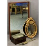 VICTORIAN & LATER MIRRORS & COLLECTABLES to include a circa 1890 mahogany framed mirror, 95cms H,