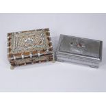 ANGLO INDIAN BONE & TORTOISE SHELL TRINKET BOX and a Galleon decorated chrome cigarette box, 16