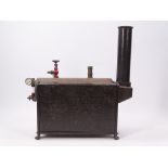 LIVE STEAM MODEL OF A BOILER with valve taps and pressure gauge, 30cms max H, 30cms L, unmounted