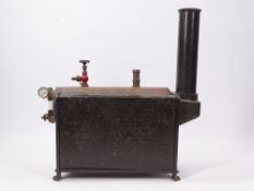 LIVE STEAM MODEL OF A BOILER with valve taps and pressure gauge, 30cms max H, 30cms L, unmounted