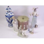 WEDGWOOD JASPERWARE 'Pink' Coloured Ginger Jar, Lladro figurine of a bonneted lady, three other