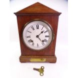 OAK PENDULUM MANTEL CLOCK with eight day movement and backplate marked 'W & H SCH'