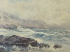 PHIL OSMONT watercolour - 'A Blustery Day' - South Stack Anglesey, signed rhs, 50 x 72cms