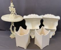 FURNITURE ASSORTMENT - white painted and composite to include fancy table lamp and a pair of