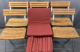 LISTER FOLDAWAY GARDEN CHAIRS (6), metal based with padded burgundy seat covers