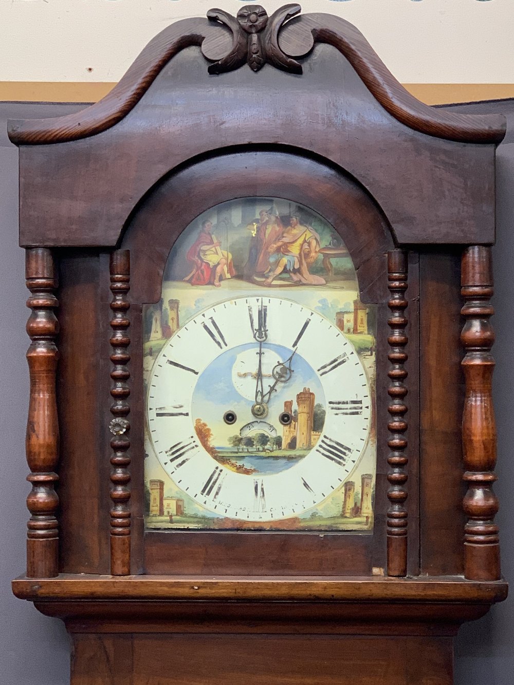 W EDWARDS, CAERNARFON EIGHT DAY LONGCASE CLOCK, mahogany with arched painted dial