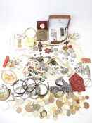 COSTUME JEWELLERY, cufflinks, compacts, coinage ETC, an assortment, also, vintage corkscrew