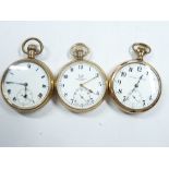 THREE HALF CASED GENT'S ROLLED GOLD POCKET WATCHES - Dennison star, Limit with Wright & Griffiths,