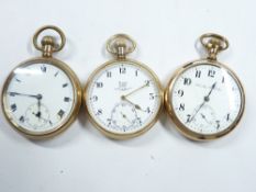 THREE HALF CASED GENT'S ROLLED GOLD POCKET WATCHES - Dennison star, Limit with Wright & Griffiths,