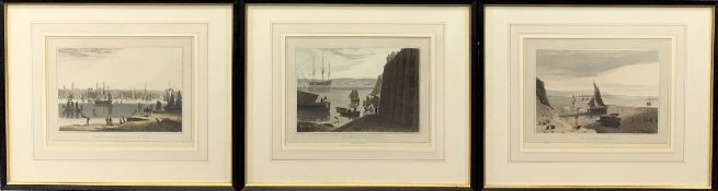 WILLIAM DANNIELL engravings (3) - harbour scenes of Hoylake and Liverpool, 21 x 28cms