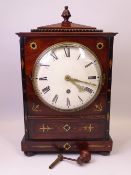 EARLY 19TH CENTURY REGENCY STYLE FLAME MAHOGANY, EBONY & BRASS INLAID BRACKET CLOCK with fusee