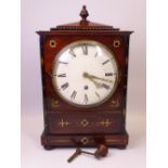 EARLY 19TH CENTURY REGENCY STYLE FLAME MAHOGANY, EBONY & BRASS INLAID BRACKET CLOCK with fusee