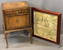 EDWARDIAN SIDE CABINET, 72cms H, 50cms W, 38cms D and a tapestry firescreen