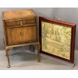 EDWARDIAN SIDE CABINET, 72cms H, 50cms W, 38cms D and a tapestry firescreen