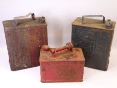 VINTAGE PETROL CANS WITH CAPS including a Pratts example with Shell screw-on cap, Shell Motor spirit