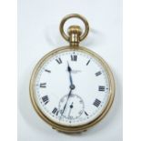 A GENT'S 9CT GOLD BENSON POCKET WATCH, London 1938, having a white dial, Roman numerals, sweep