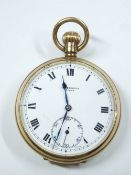 A GENT'S 9CT GOLD BENSON POCKET WATCH, London 1938, having a white dial, Roman numerals, sweep