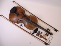 VIOLIN - Vintage marked 'Duke London', associated components and unmarked bows